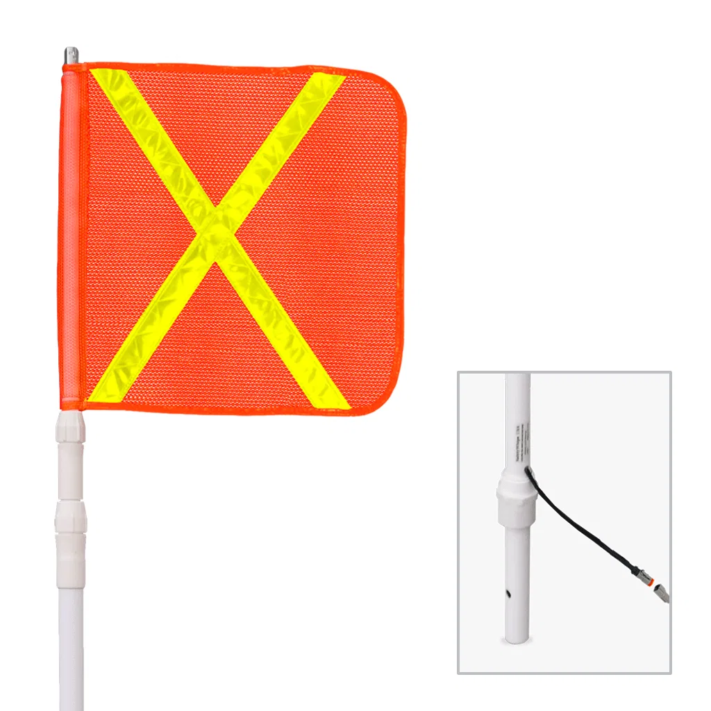 TW13D-X – DRIVER IND. Warning Whip, 13 Foot Extended Height 3 Locking Telescoping Sections Non-Lighted White Pole Fib...